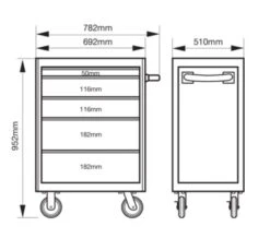 Bahco 1472K5BLACK E72 5 Drawer 26" Mobile Roller Cabinet Black 11 Bahco 1472K5BLACK E72 5 Drawer 26" Mobile Roller Cabinet Black -Stahlwille Shop 1472K5 Dims