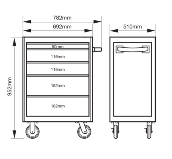 Bahco 1472K5BLACK E72 5 Drawer 26" Mobile Roller Cabinet Black 7 Bahco 1472K5BLACK E72 5 Drawer 26" Mobile Roller Cabinet Black - Image 5