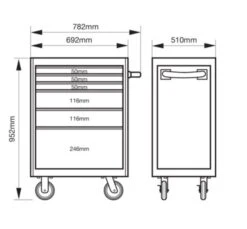 Bahco 1472K6BLACK E72 6 Drawer 26" Mobile Roller Cabinet Black -Stahlwille Shop 1472K6 DIMS