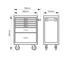 Bahco 1472K7 E72 7 Drawer 26" Mobile Roller Cabinet Orange -Stahlwille Shop 1472K7 DIMS