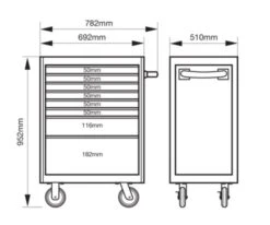 Bahco 1472K8 E72 8 Drawer 26" Mobile Roller Cabinet Orange -Stahlwille Shop 1472K8 DIMS