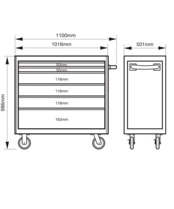 Bahco 1475KXL6 C75 40" 6 Drawer Mobile Roller Cabinet Orange 4 Bahco 1475KXL6 C75 40" 6 Drawer Mobile Roller Cabinet Orange - Image 2