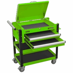 Sealey AP760MHV Heavy-Duty Mobile Tool &amp; Parts Trolley 2 Drawers &amp; Lockable Top - Green -Stahlwille Shop AP760MHV DRAWERS OPEN PIC3 DFC33195