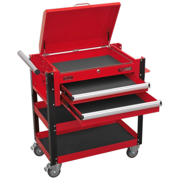Sealey AP760M Heavy-Duty Mobile Tool & Parts Trolley 2 Drawers & Lockable Top - Red 8 Sealey AP760M Heavy-Duty Mobile Tool & Parts Trolley 2 Drawers & Lockable Top - Red - Image 6