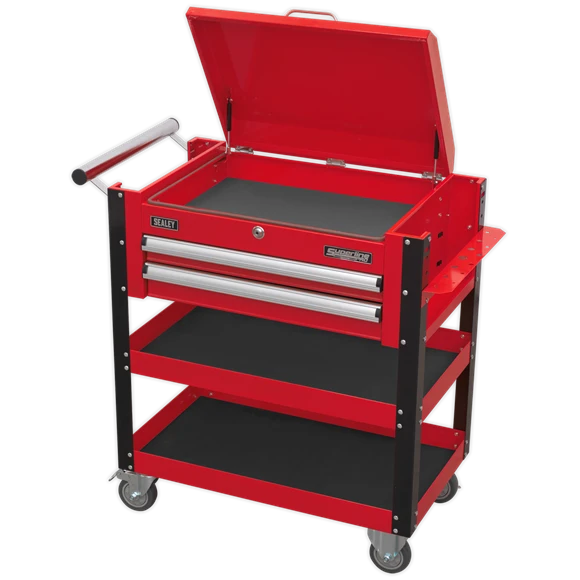 Sealey AP760M Heavy-Duty Mobile Tool & Parts Trolley 2 Drawers & Lockable Top - Red 6 Sealey AP760M Heavy-Duty Mobile Tool & Parts Trolley 2 Drawers & Lockable Top - Red - Image 4