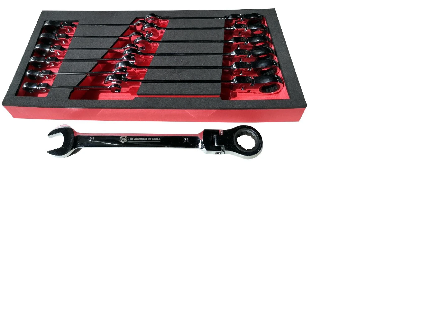 Britool Hallmark BHFRWSET13 13 Piece Flexible Ratchet Combination Spanner Set 8-21mm Foam Tray 4 Britool Hallmark BHFRWSET13 13 Piece Flexible Ratchet Combination Spanner Set 8-21mm Foam Tray - Image 2