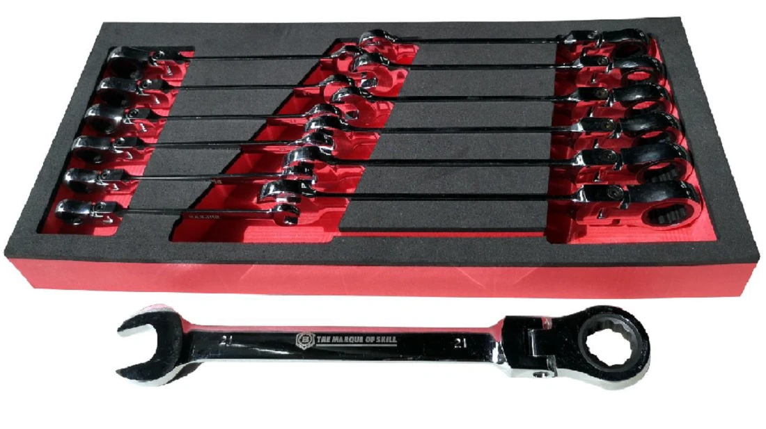 Britool Hallmark BHFRWSET13 13 Piece Flexible Ratchet Combination Spanner Set 8-21mm Foam Tray 3 Britool Hallmark BHFRWSET13 13 Piece Flexible Ratchet Combination Spanner Set 8-21mm Foam Tray