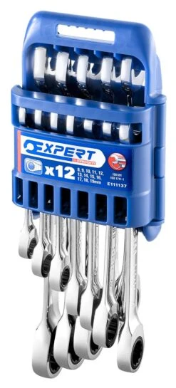Expert By Facom E111137 12 Piece Metric Flat Ratcheting Combination Spanner Set 8-19mm