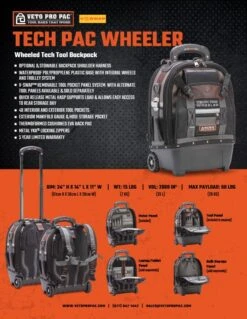 Veto Pro Pac TECH-PAC WHEELER Backpack Rolling Tool Bag + TP6B FREE -Stahlwille Shop Tech Pac Wheeler Final Sell Sheet