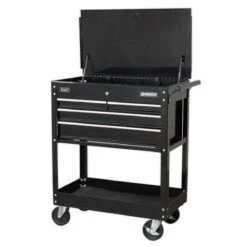 Sealey AP850MB Heavy Duty Mobile Tool & Parts Trolley With 4 Drawers & Lockable Top - Black